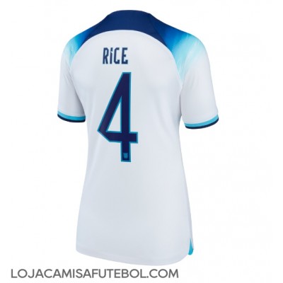 Camisa de Futebol Inglaterra Declan Rice #4 Equipamento Principal Mulheres Mundo 2022 Manga Curta